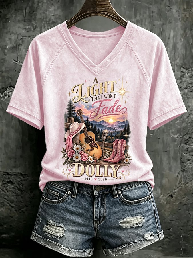 V Neck Retro Great Smoky Mountains A Light That Won't Fade Print T-Shirt