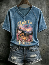 V Neck Retro Great Smoky Mountains A Light That Won't Fade Print T-Shirt