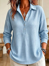 CLEARANCE SALE🔥 Women's Casual Waffle Knit Collared Henley Long Sleeve Shirt