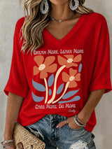 V-Neck Retro Dolly Dream More, Learn More, Care More, Do More Print T-Shirt