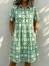 CLEARANCE🔥 Santorini Inspired Print Shirt Dress