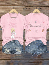 V-Neck Retro Dolly Queen Of Country If You See Someone Without A Smile Give Them Yours Print T-Shirt