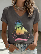 V-Neck Retro Dolly Queen Of Country Print T-Shirt
