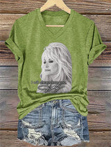 V-Neck Retro I Will Always Love You Print T-Shirt