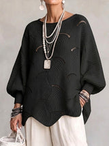 Hollow Wave Pattern Loose Lantern Sleeve Knit Top