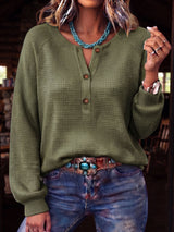 Cozy Waffle Knit Henley Top