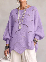 Hollow Wave Pattern Loose Lantern Sleeve Knit Top