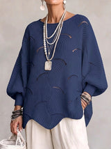 Hollow Wave Pattern Loose Lantern Sleeve Knit Top