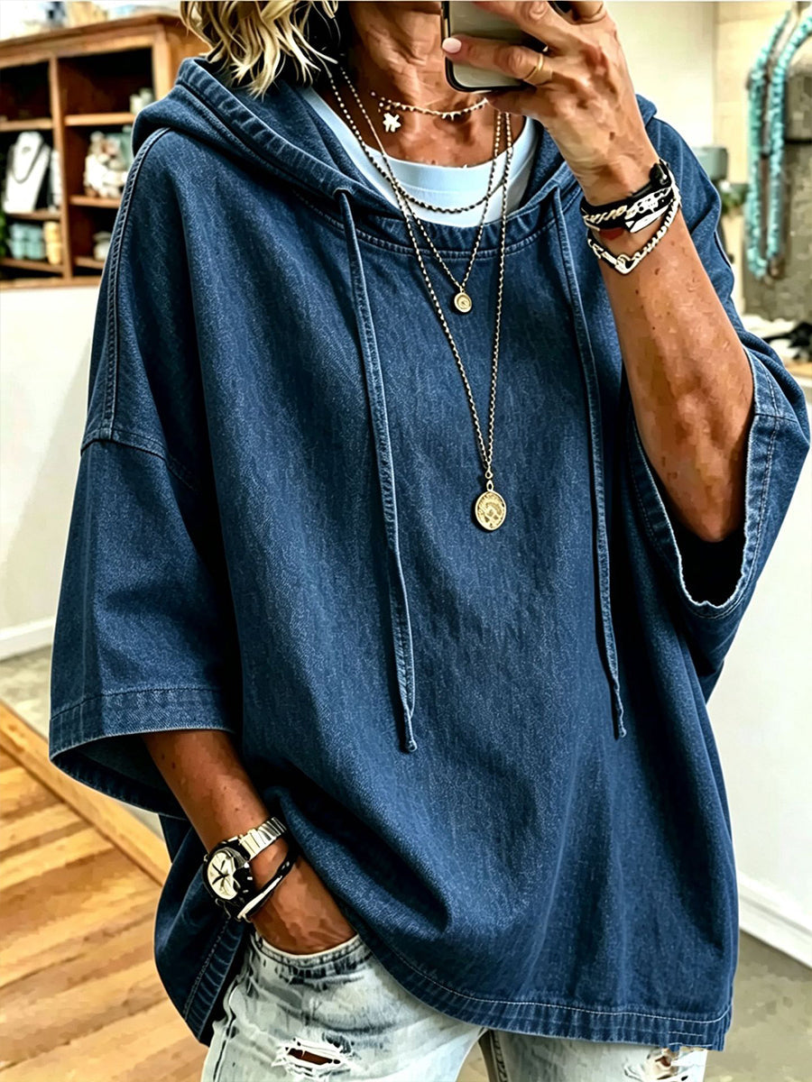 Casual Oversized Chambray Denim Hoodie