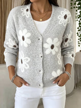 Sweet Floral Fuzzy V-Neck Cardigan