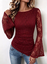 Asymmetric Hem Lace Long-sleeve Top