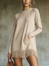 Chic Fringe-Hem Knit Sweater Tunic