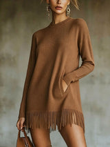 Chic Fringe-Hem Knit Sweater Tunic