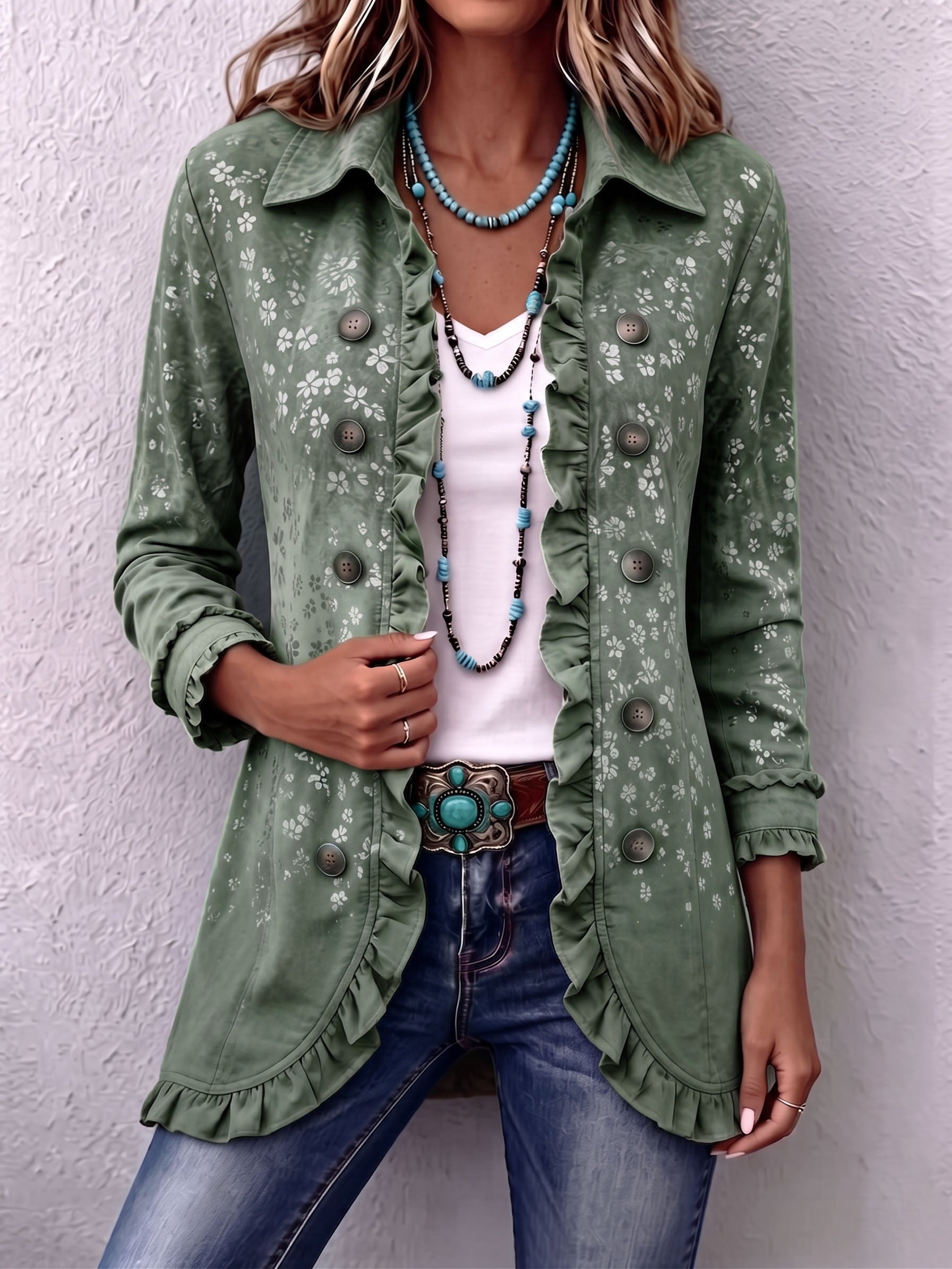 Boho Chic Gold Floral Print Gradient Jacket