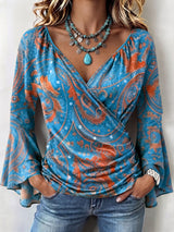 Bohemian Casual Stretch Bell Sleeves Blouse