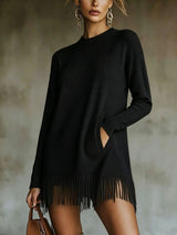 Chic Fringe-Hem Knit Sweater Tunic
